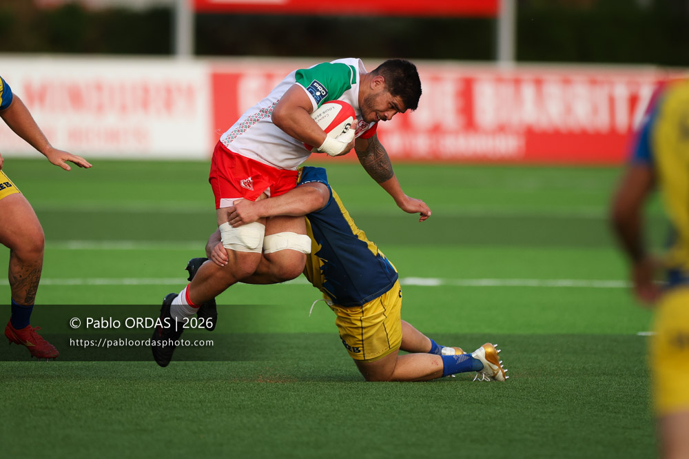 Filimo Taofifenua, lors du match de Pro D2 entre le Biarritz olympique et Nevers, le 10 avril 2026 au stade Aguiléra de Biarritz, France (Photo Pablo ORDAS)