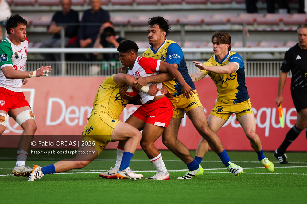 Joe Jonas, lors du match de Pro D2 entre le Biarritz olympique et Nevers, le 10 avril 2026 au stade Aguiléra de Biarritz, France (Photo Pablo ORDAS)