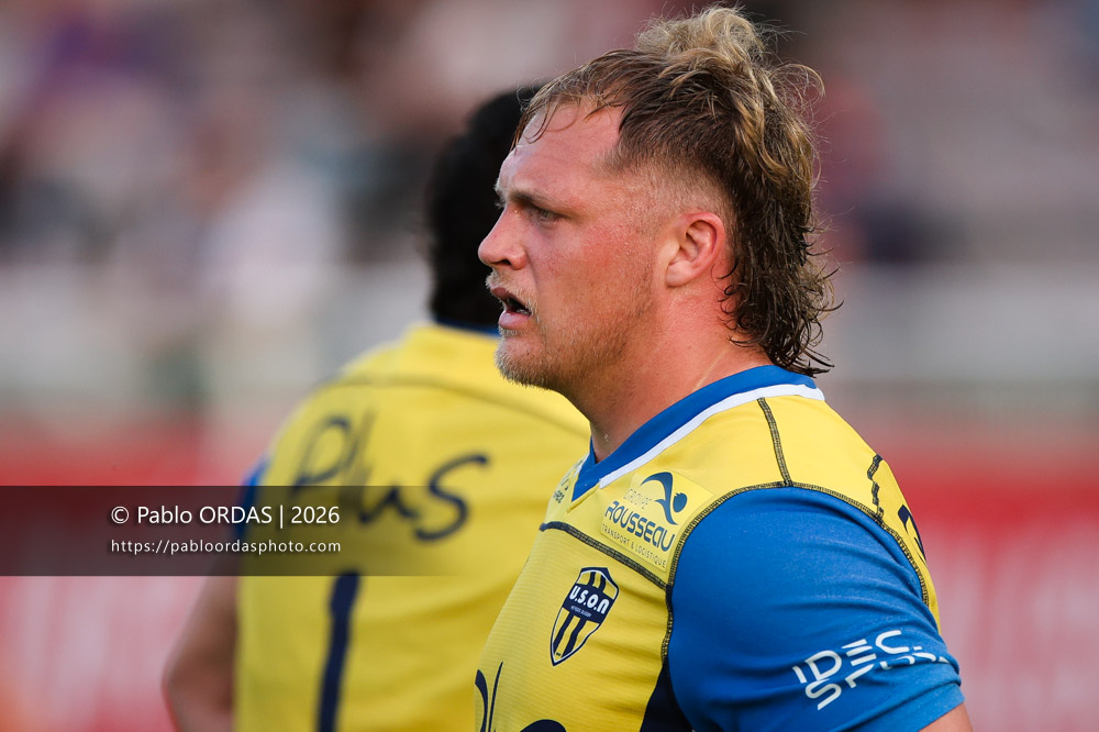 Keynan Knox, lors du match de Pro D2 entre le Biarritz olympique et Nevers, le 10 avril 2026 au stade Aguiléra de Biarritz, France (Photo Pablo ORDAS)