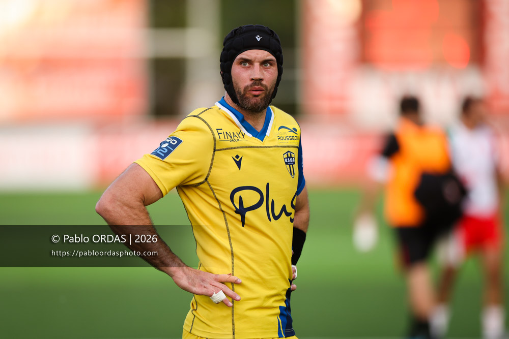 Julien Kazubek, lors du match de Pro D2 entre le Biarritz olympique et Nevers, le 10 avril 2026 au stade Aguiléra de Biarritz, France (Photo Pablo ORDAS)