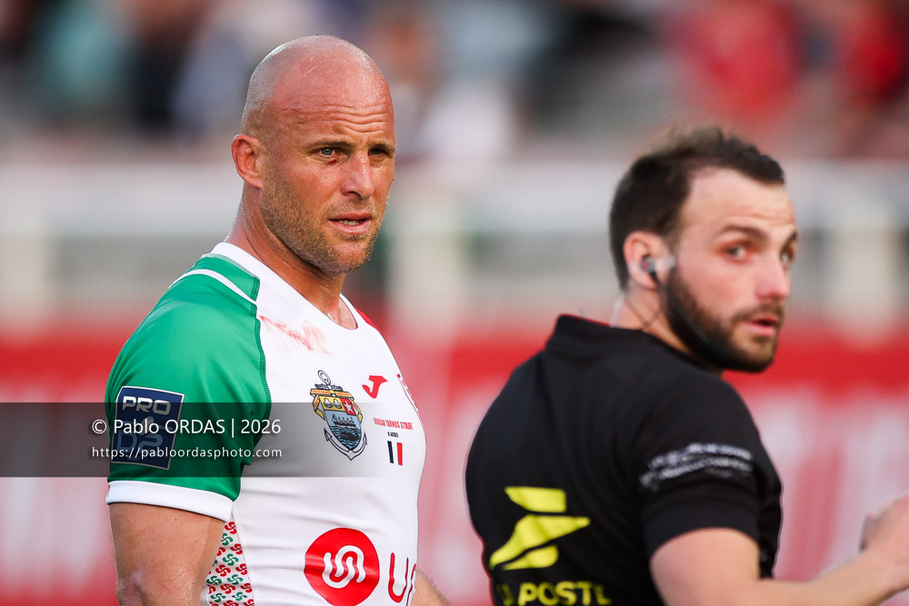 Mathieu Acebes, lors du match de Pro D2 entre le Biarritz olympique et Nevers, le 10 avril 2026 au stade Aguiléra de Biarritz, France (Photo Pablo ORDAS)