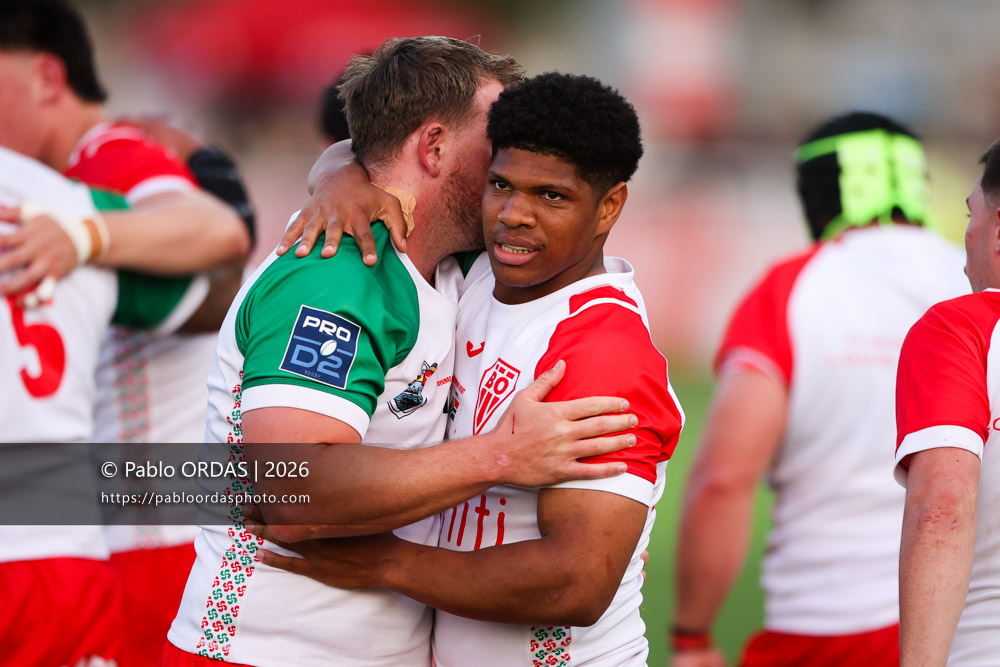 Joe Jonas, lors du match de Pro D2 entre le Biarritz olympique et Nevers, le 10 avril 2026 au stade Aguiléra de Biarritz, France (Photo Pablo ORDAS)