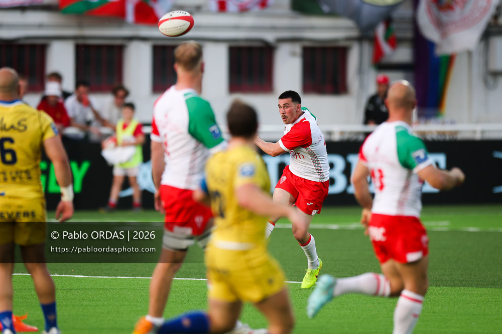 Edgar Retière, lors du match de Pro D2 entre le Biarritz olympique et Nevers, le 10 avril 2026 au stade Aguiléra de Biarritz, France (Photo Pablo ORDAS)