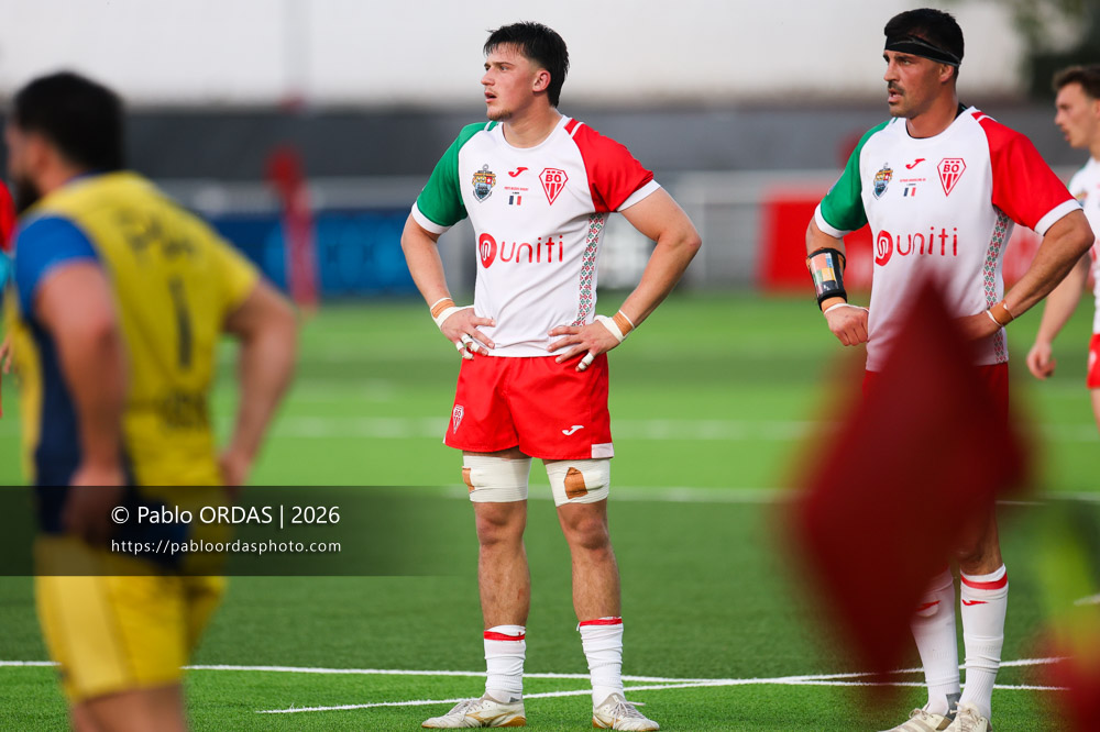 Andrea Sacco, lors du match de Pro D2 entre le Biarritz olympique et Nevers, le 10 avril 2026 au stade Aguiléra de Biarritz, France (Photo Pablo ORDAS)