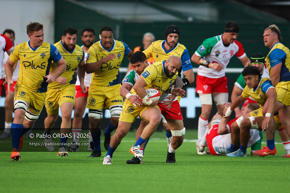 Rati Zazadze, lors du match de Pro D2 entre le Biarritz olympique et Nevers, le 10 avril 2026 au stade Aguiléra de Biarritz, France (Photo Pablo ORDAS)