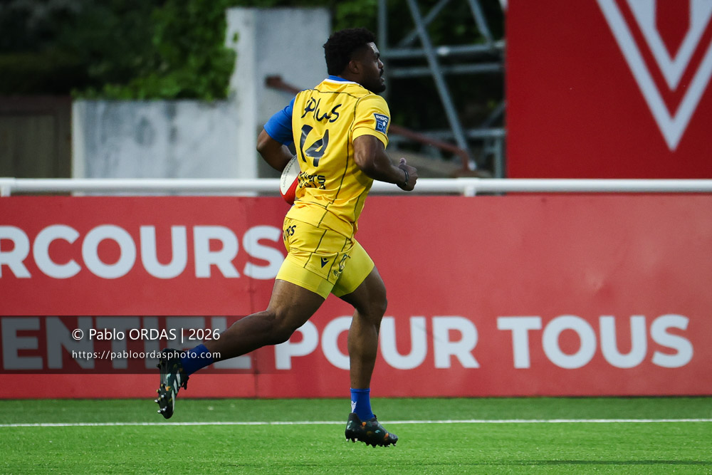 Ebenezer Tshimanga, lors du match de Pro D2 entre le Biarritz olympique et Nevers, le 10 avril 2026 au stade Aguiléra de Biarritz, France (Photo Pablo ORDAS)