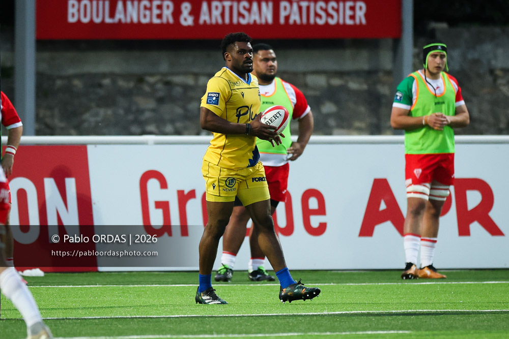Ebenezer Tshimanga, lors du match de Pro D2 entre le Biarritz olympique et Nevers, le 10 avril 2026 au stade Aguiléra de Biarritz, France (Photo Pablo ORDAS)