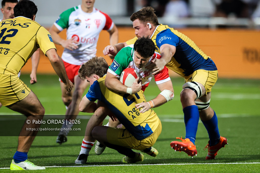 Jules Even, lors du match de Pro D2 entre le Biarritz olympique et Nevers, le 10 avril 2026 au stade Aguiléra de Biarritz, France (Photo Pablo ORDAS)
