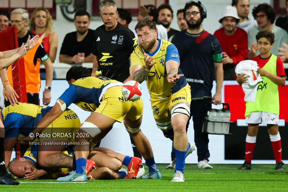 Zak Farrance, lors du match de Pro D2 entre le Biarritz olympique et Nevers, le 10 avril 2026 au stade Aguiléra de Biarritz, France (Photo Pablo ORDAS)