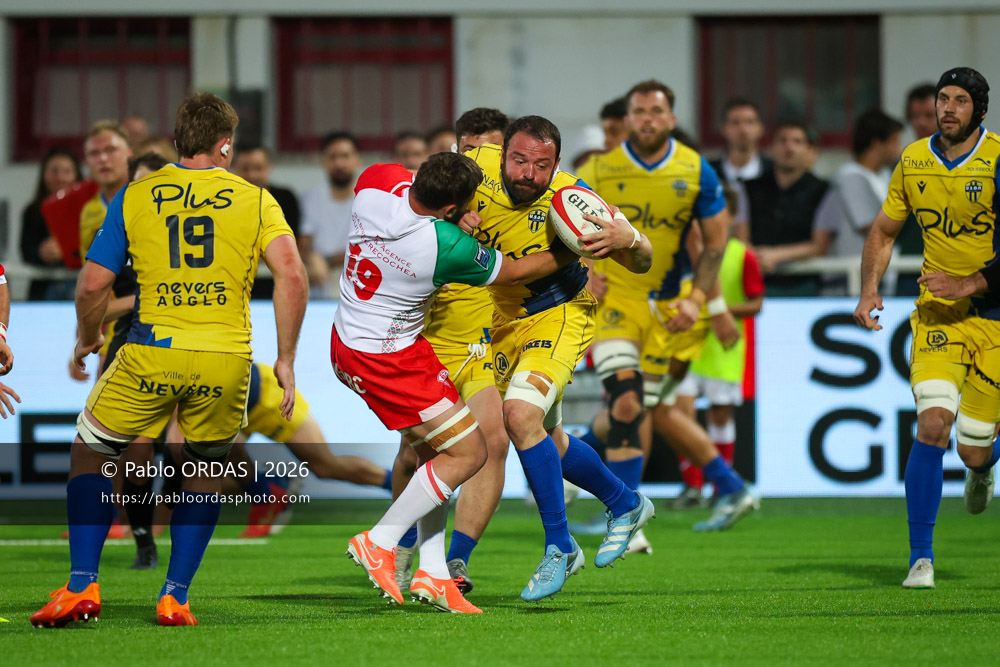 Hugues Bastide, lors du match de Pro D2 entre le Biarritz olympique et Nevers, le 10 avril 2026 au stade Aguiléra de Biarritz, France (Photo Pablo ORDAS)