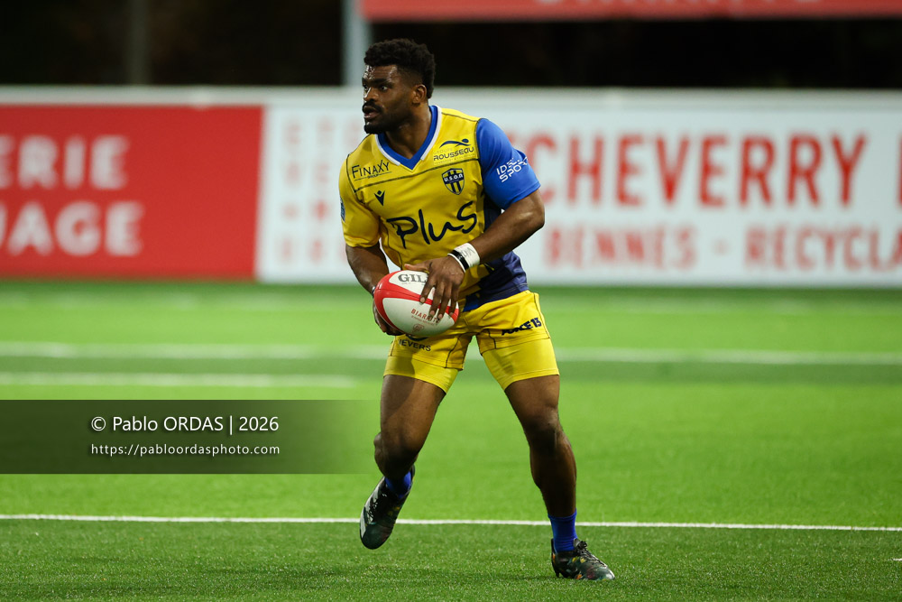Ebenezer Tshimanga, lors du match de Pro D2 entre le Biarritz olympique et Nevers, le 10 avril 2026 au stade Aguiléra de Biarritz, France (Photo Pablo ORDAS)