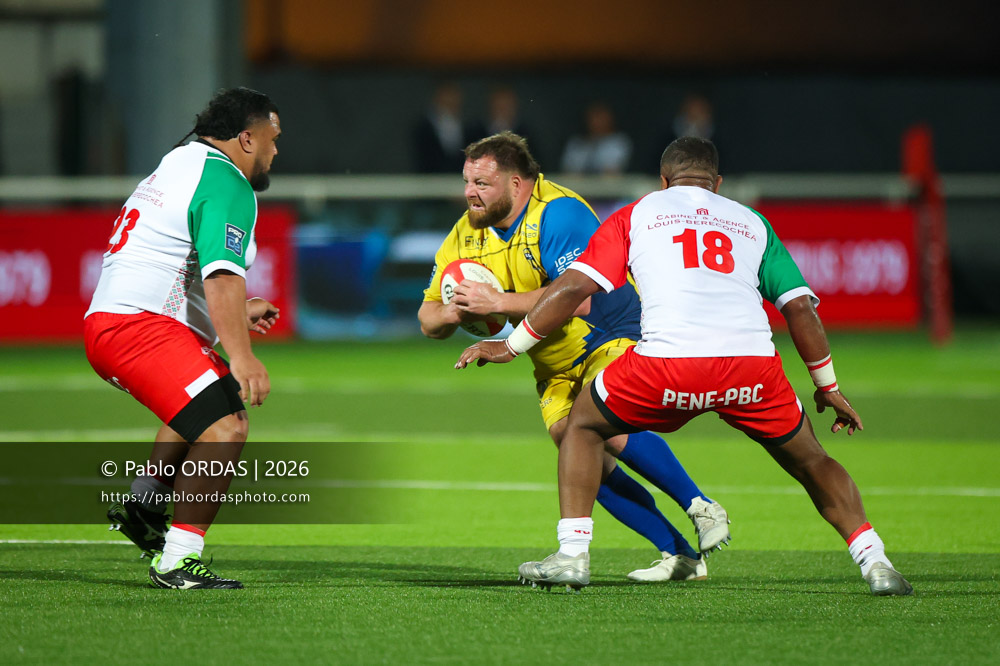 Ilia Kaikatsishvili, lors du match de Pro D2 entre le Biarritz olympique et Nevers, le 10 avril 2026 au stade Aguiléra de Biarritz, France (Photo Pablo ORDAS)