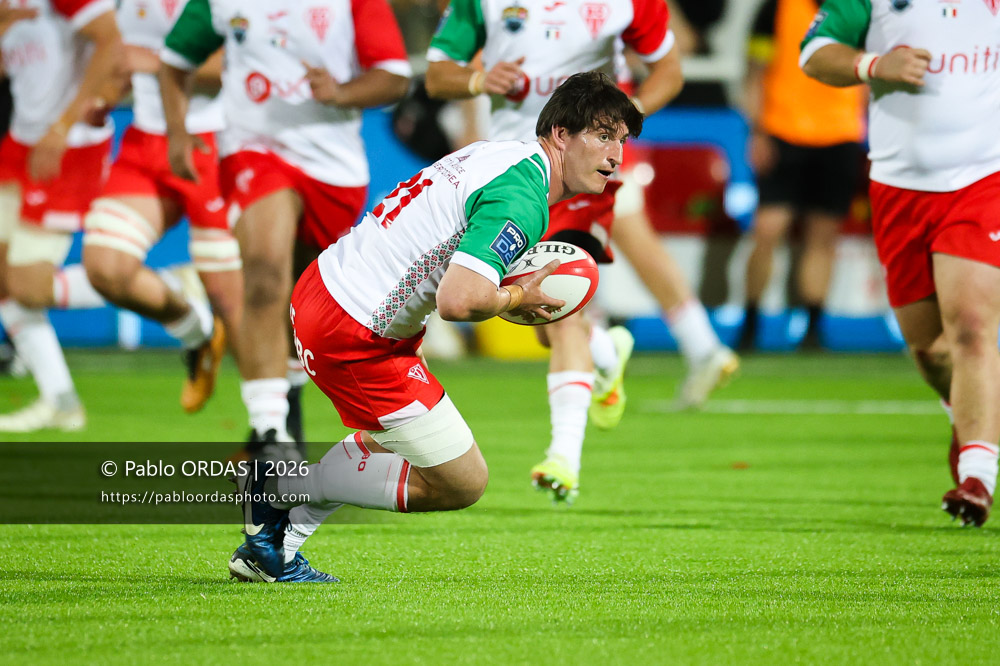 Tom Hendrickson, lors du match de Pro D2 entre le Biarritz olympique et Nevers, le 10 avril 2026 au stade Aguiléra de Biarritz, France (Photo Pablo ORDAS)