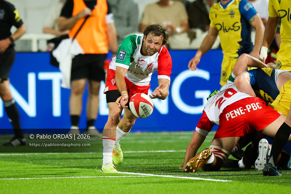 Yann Lesgourgues, lors du match de Pro D2 entre le Biarritz olympique et Nevers, le 10 avril 2026 au stade Aguiléra de Biarritz, France (Photo Pablo ORDAS)
