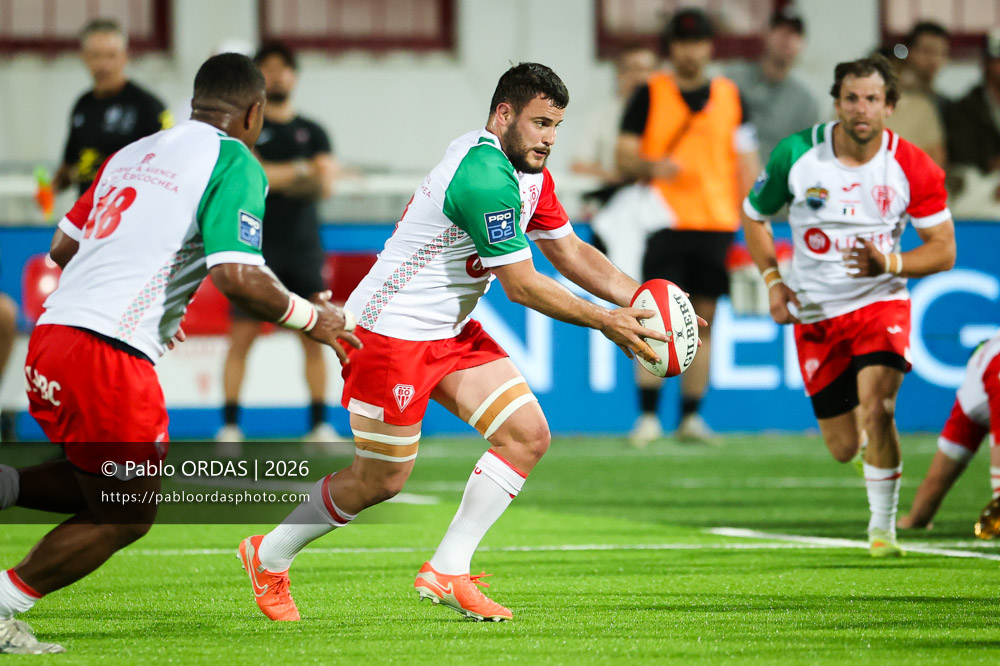 Thomas Hébert, lors du match de Pro D2 entre le Biarritz olympique et Nevers, le 10 avril 2026 au stade Aguiléra de Biarritz, France (Photo Pablo ORDAS)