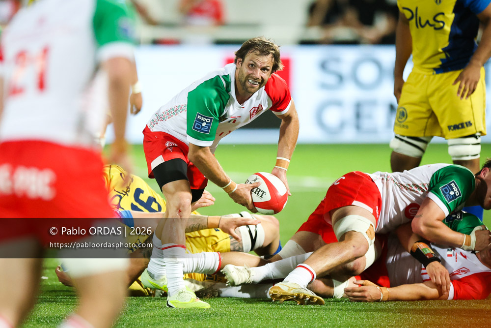 Yann Lesgourgues, lors du match de Pro D2 entre le Biarritz olympique et Nevers, le 10 avril 2026 au stade Aguiléra de Biarritz, France (Photo Pablo ORDAS)
