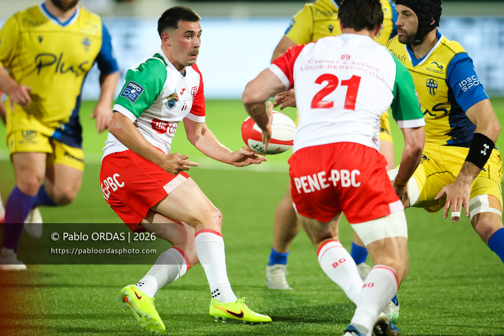 Edgar Retière, lors du match de Pro D2 entre le Biarritz olympique et Nevers, le 10 avril 2026 au stade Aguiléra de Biarritz, France (Photo Pablo ORDAS)