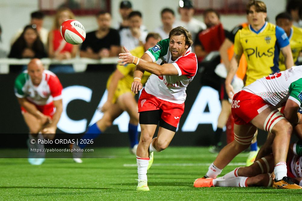 Yann Lesgourgues, lors du match de Pro D2 entre le Biarritz olympique et Nevers, le 10 avril 2026 au stade Aguiléra de Biarritz, France (Photo Pablo ORDAS)