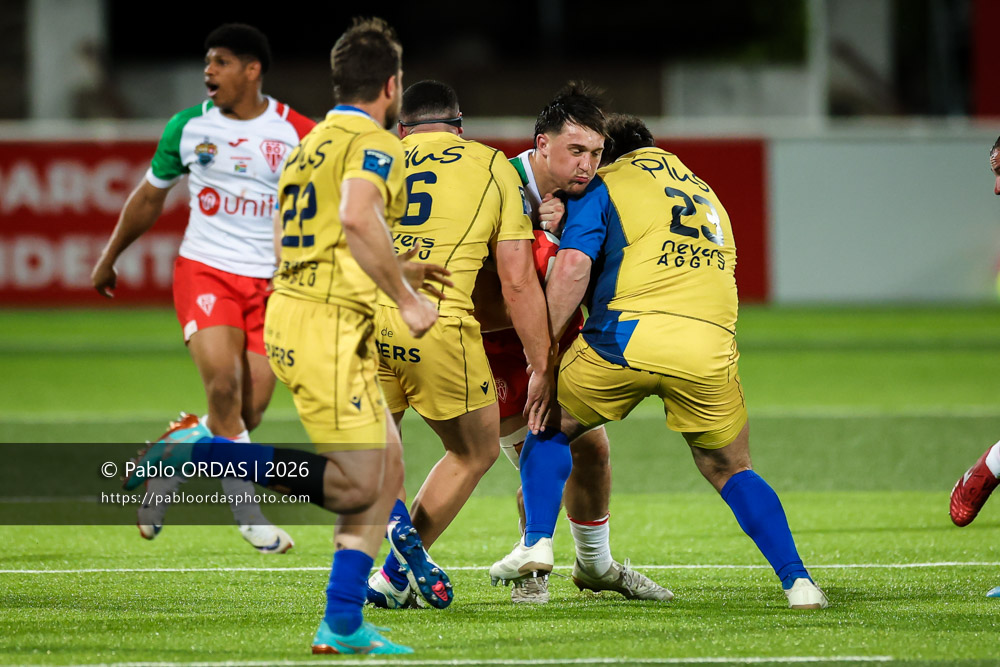 Andrea Sacco, lors du match de Pro D2 entre le Biarritz olympique et Nevers, le 10 avril 2026 au stade Aguiléra de Biarritz, France (Photo Pablo ORDAS)