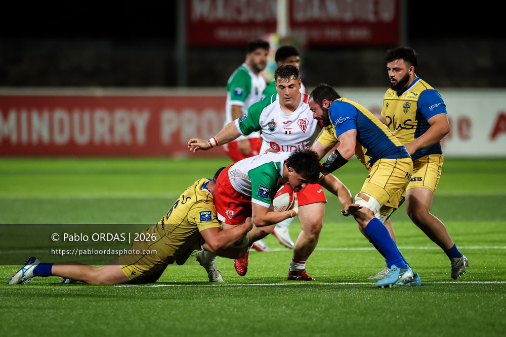 Andrea Sacco, lors du match de Pro D2 entre le Biarritz olympique et Nevers, le 10 avril 2026 au stade Aguiléra de Biarritz, France (Photo Pablo ORDAS)