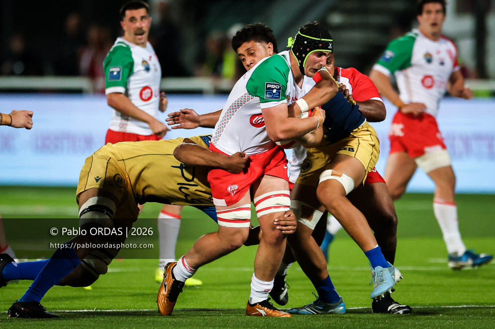 Ekain Imaz Agirre, lors du match de Pro D2 entre le Biarritz olympique et Nevers, le 10 avril 2026 au stade Aguiléra de Biarritz, France (Photo Pablo ORDAS)