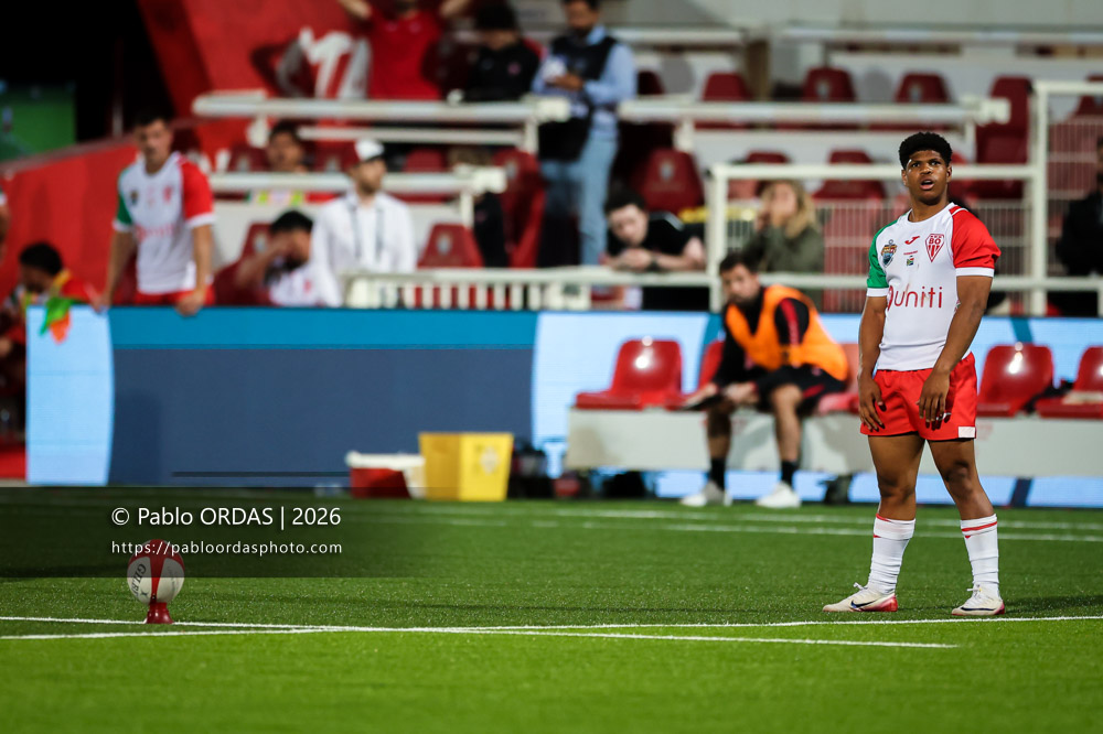 Joe Jonas, lors du match de Pro D2 entre le Biarritz olympique et Nevers, le 10 avril 2026 au stade Aguiléra de Biarritz, France (Photo Pablo ORDAS)