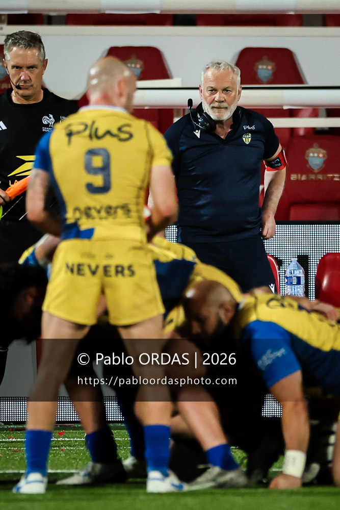 Xavier Péméja, lors du match de Pro D2 entre le Biarritz olympique et Nevers, le 10 avril 2026 au stade Aguiléra de Biarritz, France (Photo Pablo ORDAS)