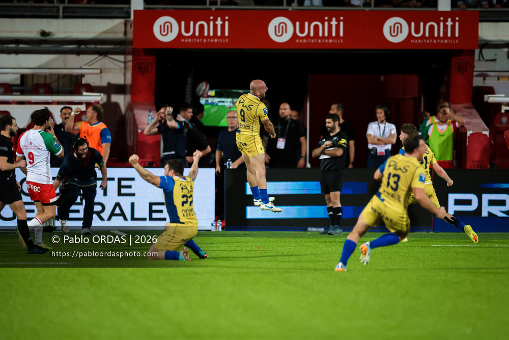Hugo Bouyssou, lors du match de Pro D2 entre le Biarritz olympique et Nevers, le 10 avril 2026 au stade Aguiléra de Biarritz, France (Photo Pablo ORDAS)