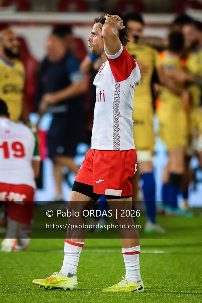 Yann Lesgourgues, lors du match de Pro D2 entre le Biarritz olympique et Nevers, le 10 avril 2026 au stade Aguiléra de Biarritz, France (Photo Pablo ORDAS)