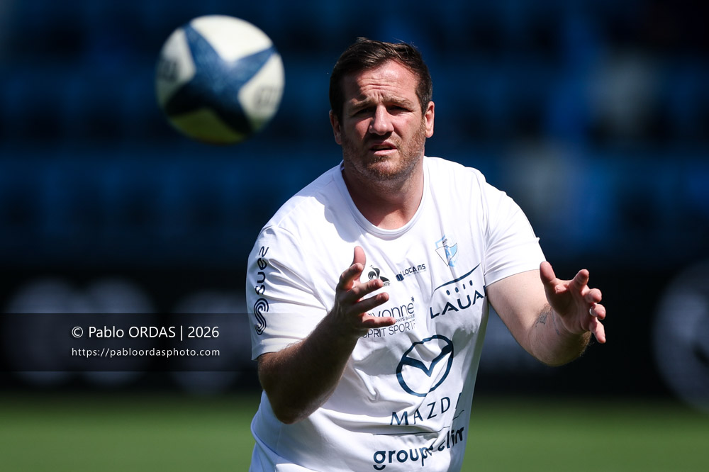 Camille Lopez, lors du match de Top 14 entre l'Aviron bayonnais et la Section paloise, le 18 avril 2026 au stade Jean Dauger de Bayonne, France (Photo Pablo ORDAS)