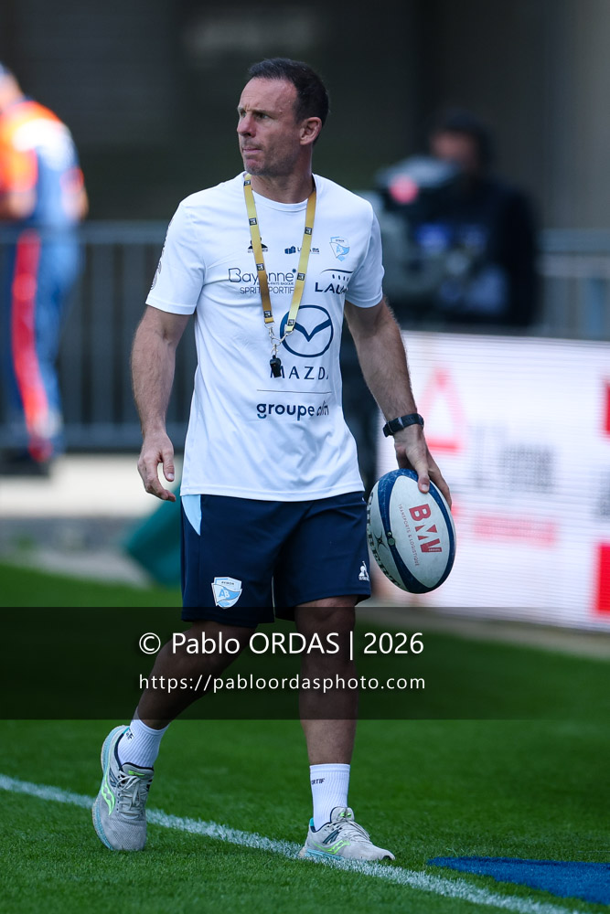 Gerard Fraser, lors du match de Top 14 entre l'Aviron bayonnais et la Section paloise, le 18 avril 2026 au stade Jean Dauger de Bayonne, France (Photo Pablo ORDAS)
