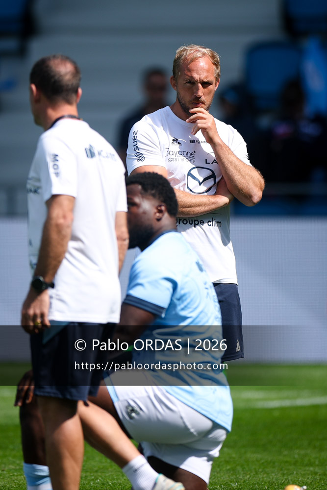 Jean Monribot, lors du match de Top 14 entre l'Aviron bayonnais et la Section paloise, le 18 avril 2026 au stade Jean Dauger de Bayonne, France (Photo Pablo ORDAS)