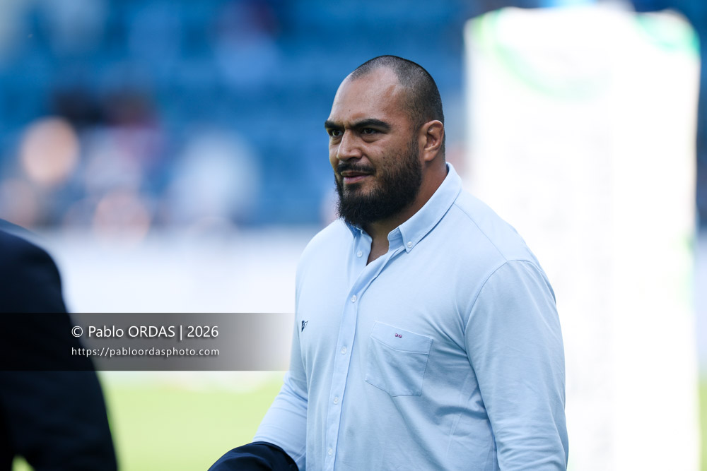 Emerick Setiano, lors du match de Top 14 entre l'Aviron bayonnais et la Section paloise, le 18 avril 2026 au stade Jean Dauger de Bayonne, France (Photo Pablo ORDAS)