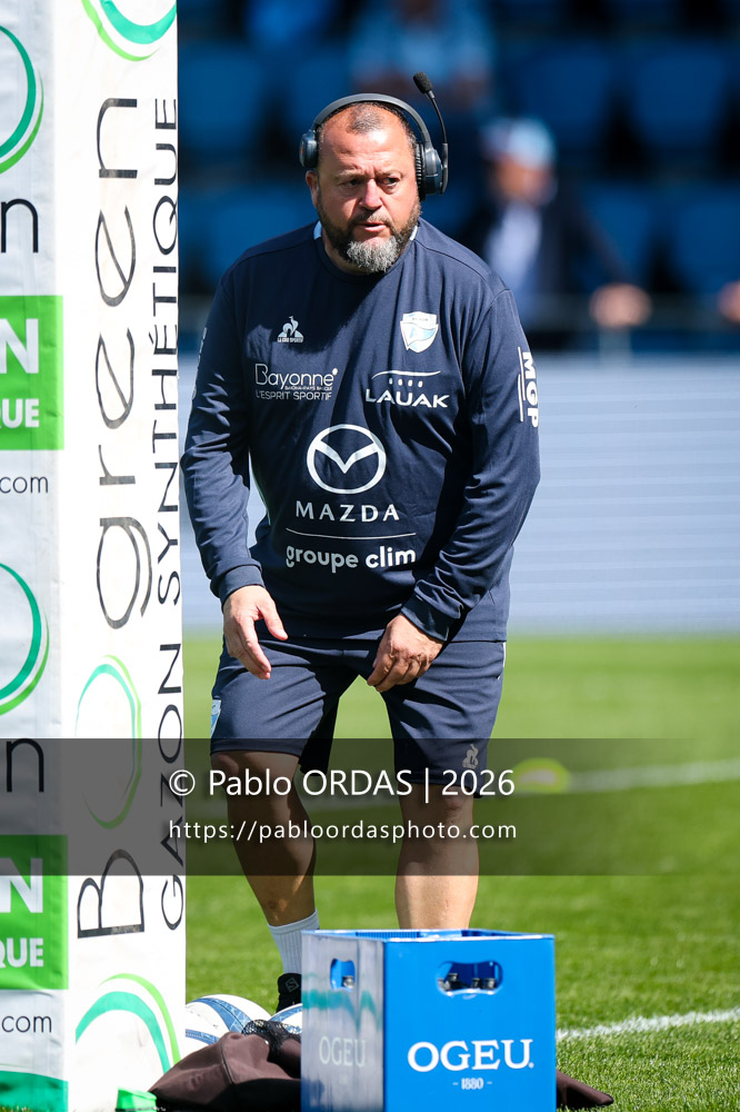 Stéphane Barberena, lors du match de Top 14 entre l'Aviron bayonnais et la Section paloise, le 18 avril 2026 au stade Jean Dauger de Bayonne, France (Photo Pablo ORDAS)
