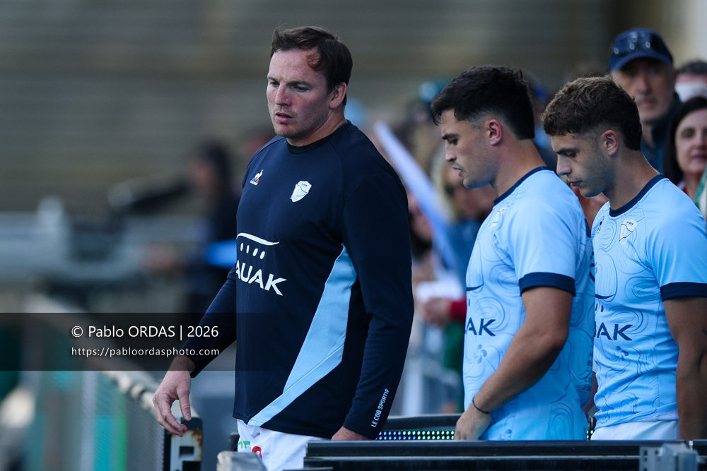 Arthur Iturria, lors du match de Top 14 entre l'Aviron bayonnais et la Section paloise, le 18 avril 2026 au stade Jean Dauger de Bayonne, France (Photo Pablo ORDAS)