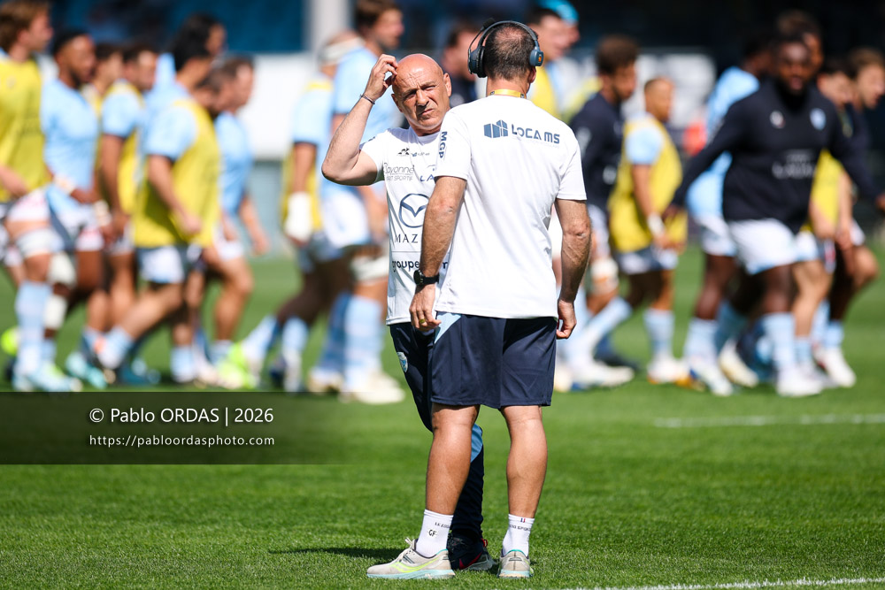 Laurent Travers, lors du match de Top 14 entre l'Aviron bayonnais et la Section paloise, le 18 avril 2026 au stade Jean Dauger de Bayonne, France (Photo Pablo ORDAS)