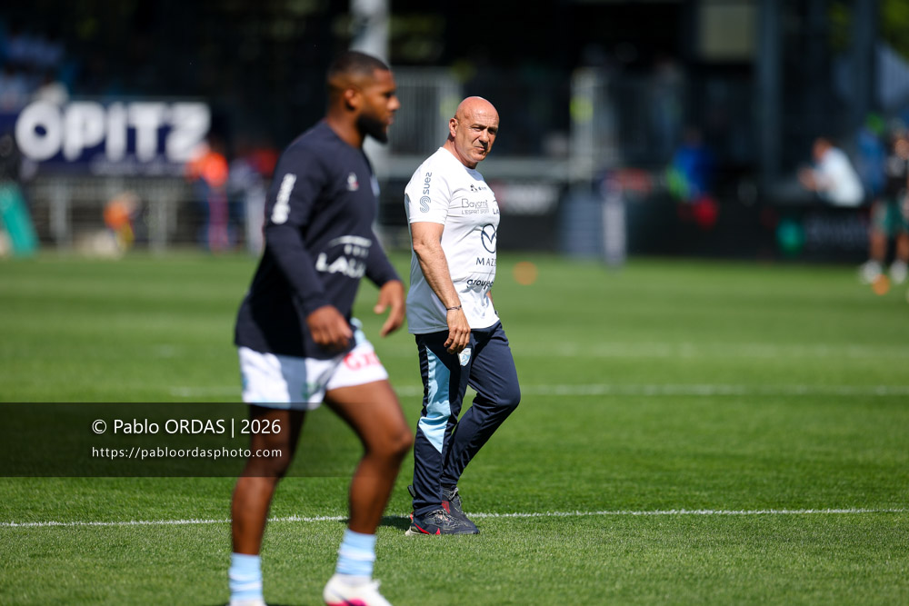 Laurent Travers, lors du match de Top 14 entre l'Aviron bayonnais et la Section paloise, le 18 avril 2026 au stade Jean Dauger de Bayonne, France (Photo Pablo ORDAS)