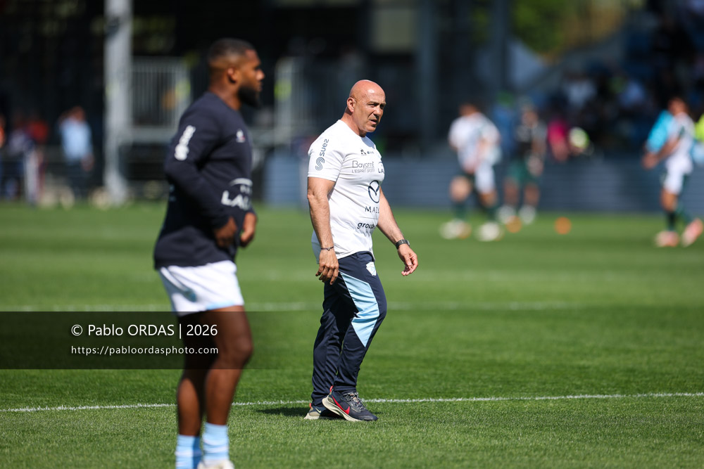 Laurent Travers, lors du match de Top 14 entre l'Aviron bayonnais et la Section paloise, le 18 avril 2026 au stade Jean Dauger de Bayonne, France (Photo Pablo ORDAS)