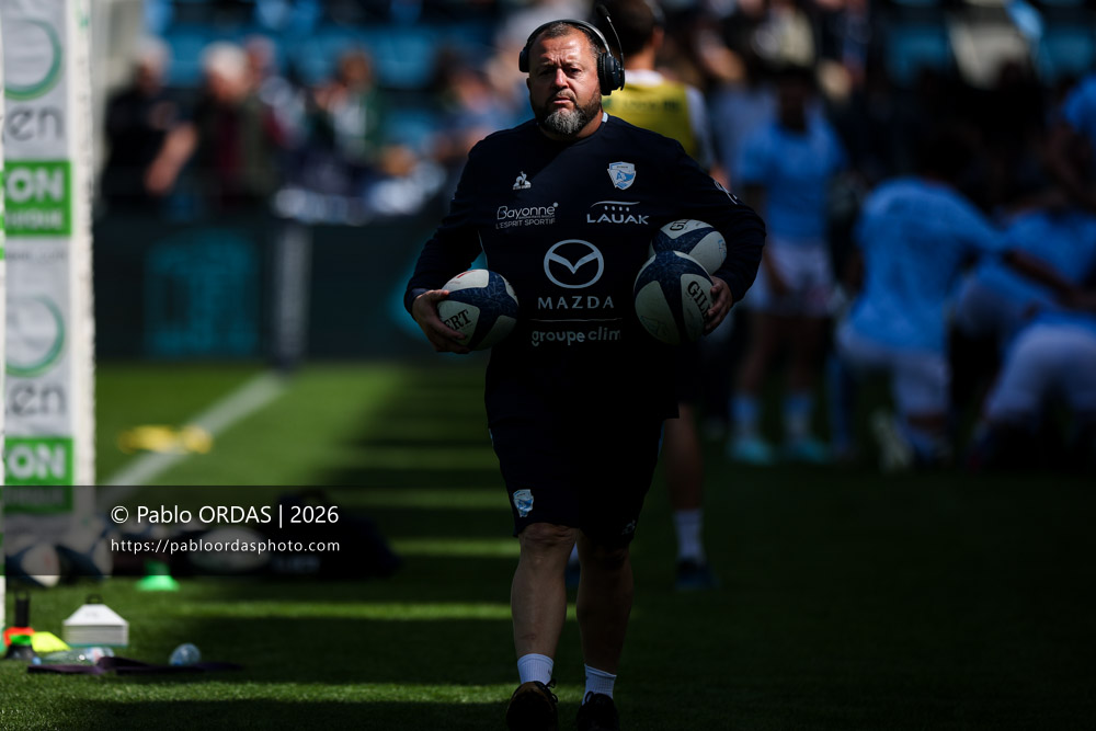 Stéphane Barberena, lors du match de Top 14 entre l'Aviron bayonnais et la Section paloise, le 18 avril 2026 au stade Jean Dauger de Bayonne, France (Photo Pablo ORDAS)
