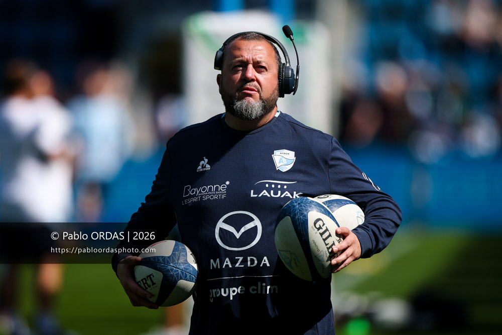 Stéphane Barberena, lors du match de Top 14 entre l'Aviron bayonnais et la Section paloise, le 18 avril 2026 au stade Jean Dauger de Bayonne, France (Photo Pablo ORDAS)