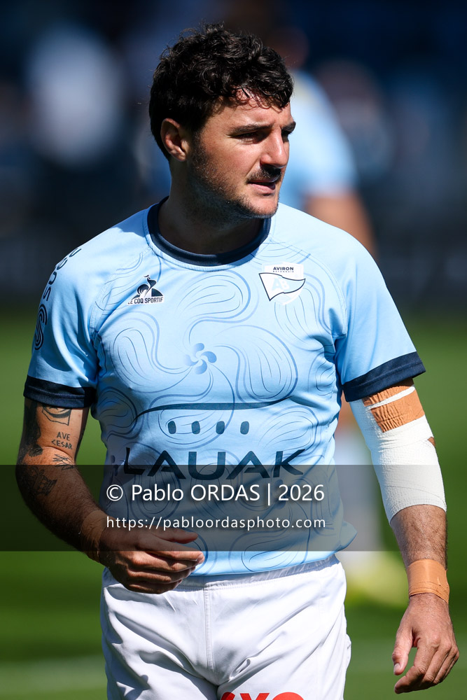 Baptiste Germain, lors du match de Top 14 entre l'Aviron bayonnais et la Section paloise, le 18 avril 2026 au stade Jean Dauger de Bayonne, France (Photo Pablo ORDAS)
