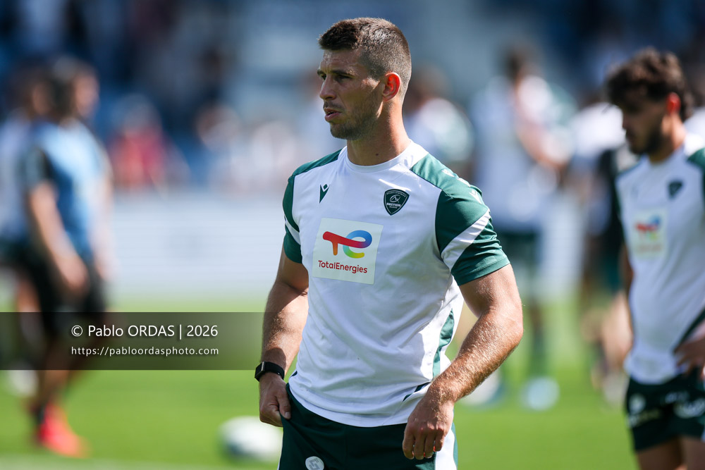 Nathan Decron, lors du match de Top 14 entre l'Aviron bayonnais et la Section paloise, le 18 avril 2026 au stade Jean Dauger de Bayonne, France (Photo Pablo ORDAS)