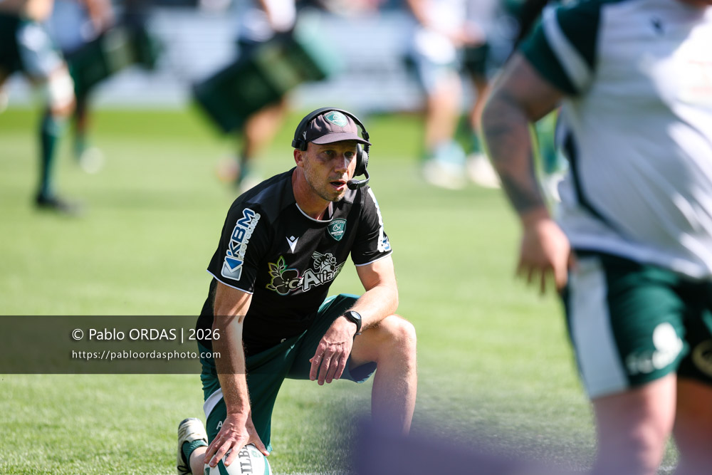 Antoine Nicoud, lors du match de Top 14 entre l'Aviron bayonnais et la Section paloise, le 18 avril 2026 au stade Jean Dauger de Bayonne, France (Photo Pablo ORDAS)