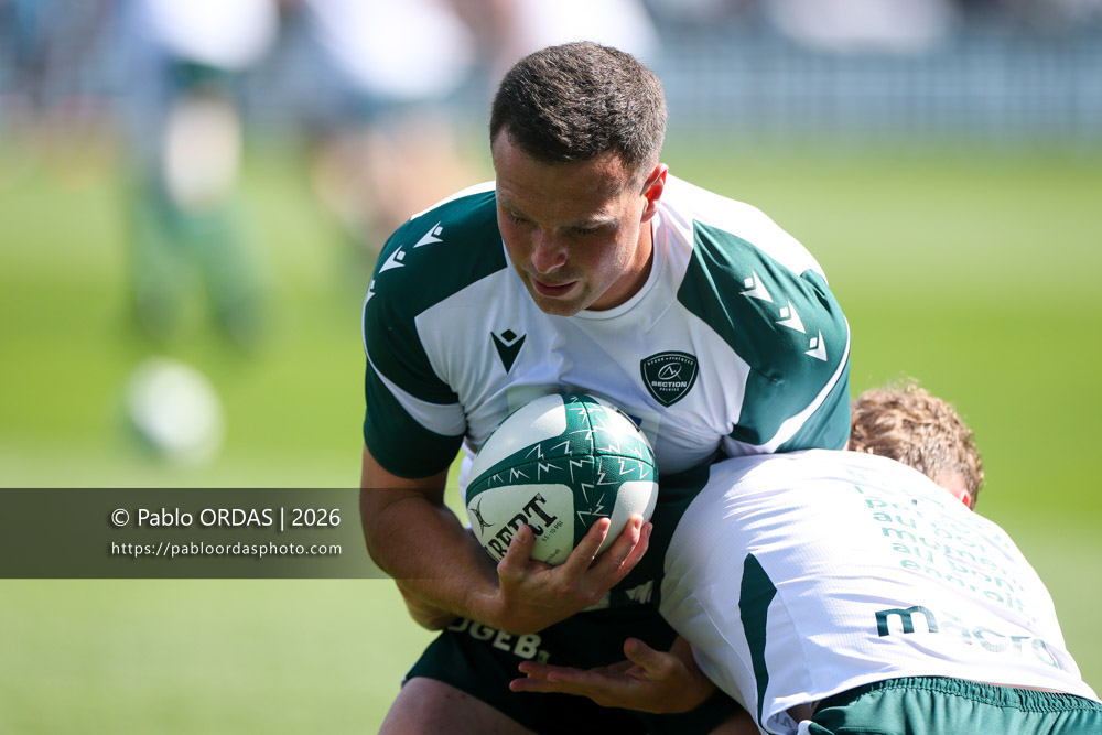 Joe Simmonds, lors du match de Top 14 entre l'Aviron bayonnais et la Section paloise, le 18 avril 2026 au stade Jean Dauger de Bayonne, France (Photo Pablo ORDAS)