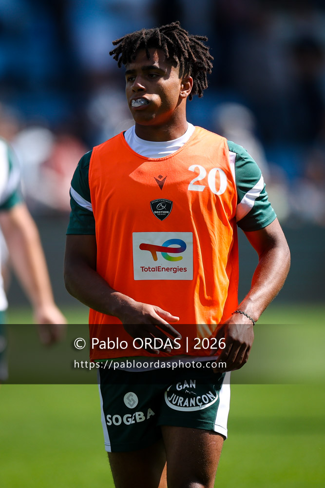 Théo Attissogbe, lors du match de Top 14 entre l'Aviron bayonnais et la Section paloise, le 18 avril 2026 au stade Jean Dauger de Bayonne, France (Photo Pablo ORDAS)