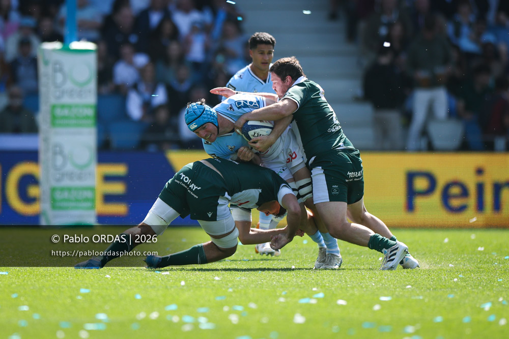 Arthur Iturria, lors du match de Top 14 entre l'Aviron bayonnais et la Section paloise, le 18 avril 2026 au stade Jean Dauger de Bayonne, France (Photo Pablo ORDAS)