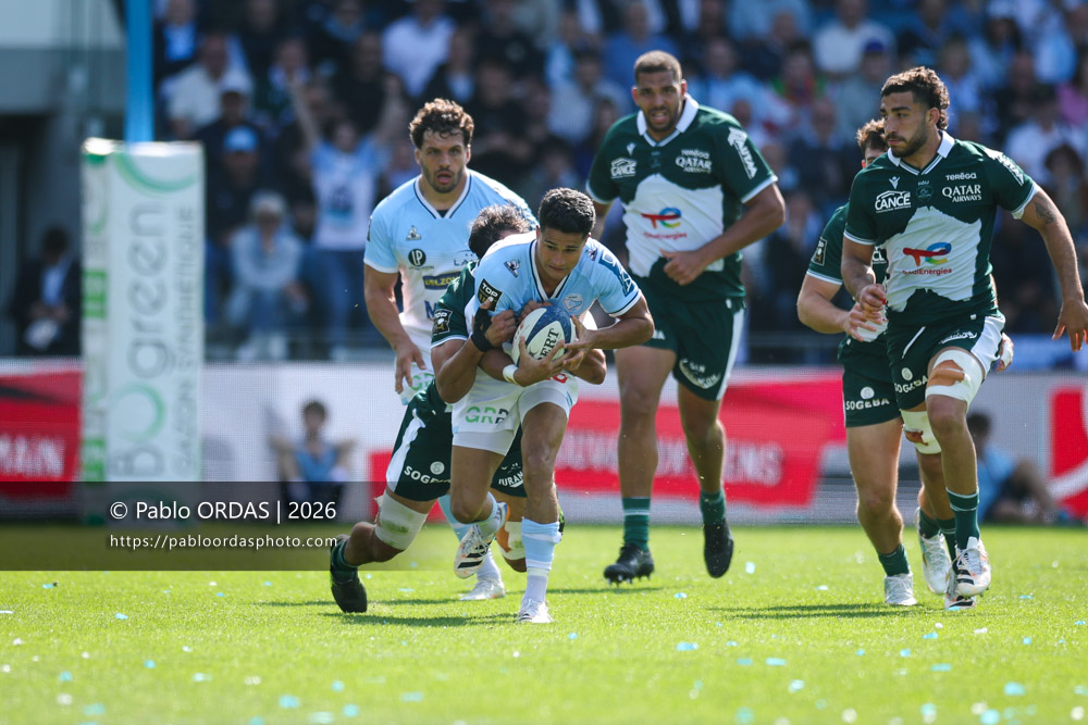 Tom Spring, lors du match de Top 14 entre l'Aviron bayonnais et la Section paloise, le 18 avril 2026 au stade Jean Dauger de Bayonne, France (Photo Pablo ORDAS)