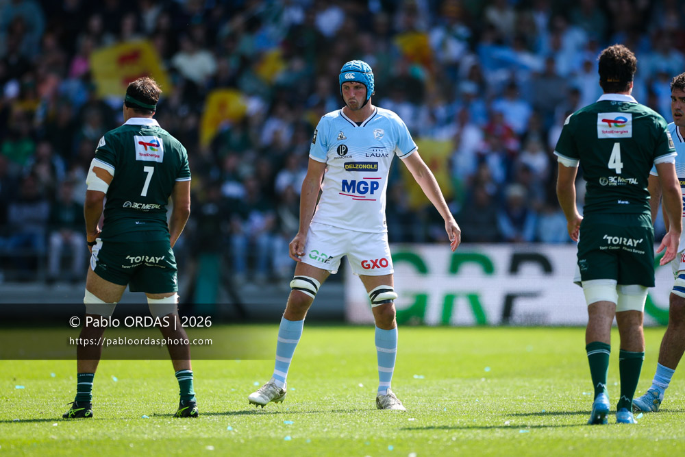 Baptiste Chouzenoux, lors du match de Top 14 entre l'Aviron bayonnais et la Section paloise, le 18 avril 2026 au stade Jean Dauger de Bayonne, France (Photo Pablo ORDAS)