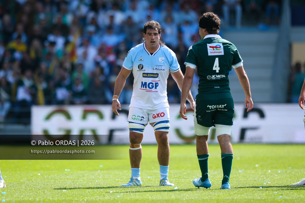 Lucas Paulos, lors du match de Top 14 entre l'Aviron bayonnais et la Section paloise, le 18 avril 2026 au stade Jean Dauger de Bayonne, France (Photo Pablo ORDAS)