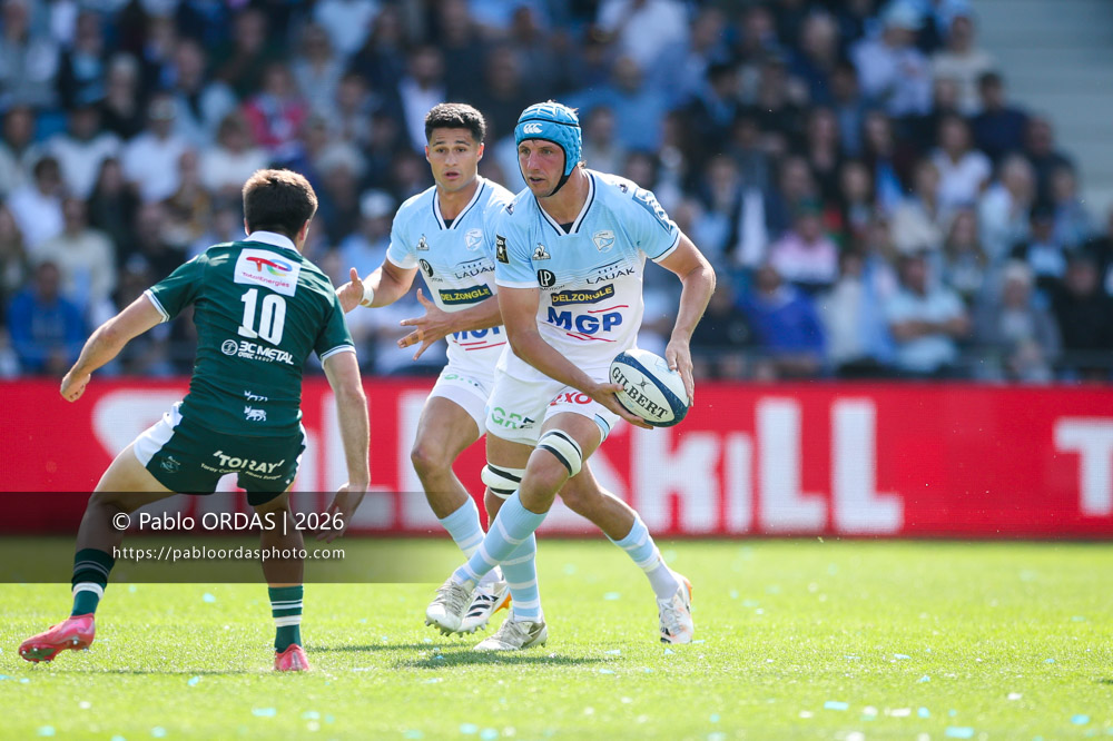 Baptiste Chouzenoux, lors du match de Top 14 entre l'Aviron bayonnais et la Section paloise, le 18 avril 2026 au stade Jean Dauger de Bayonne, France (Photo Pablo ORDAS)